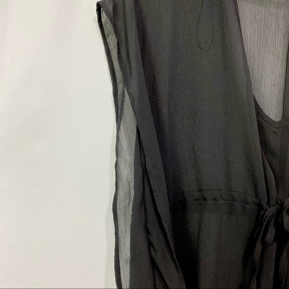 Merona- Black Sheer V neck drawstring Coverup S - Picture 3 of 8